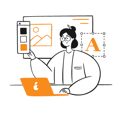 Illustration of person presenting data analytics on computer.